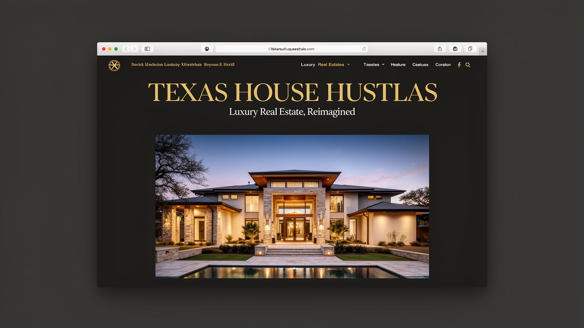 Desktop homepage mockup for Texas House Hustlas
